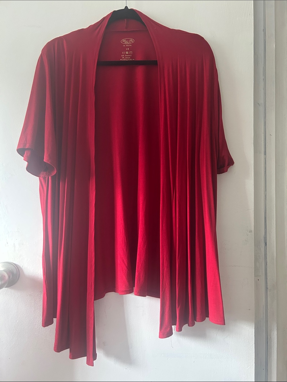 Blue Sky Red Draped Open-Front Cape Cardigan